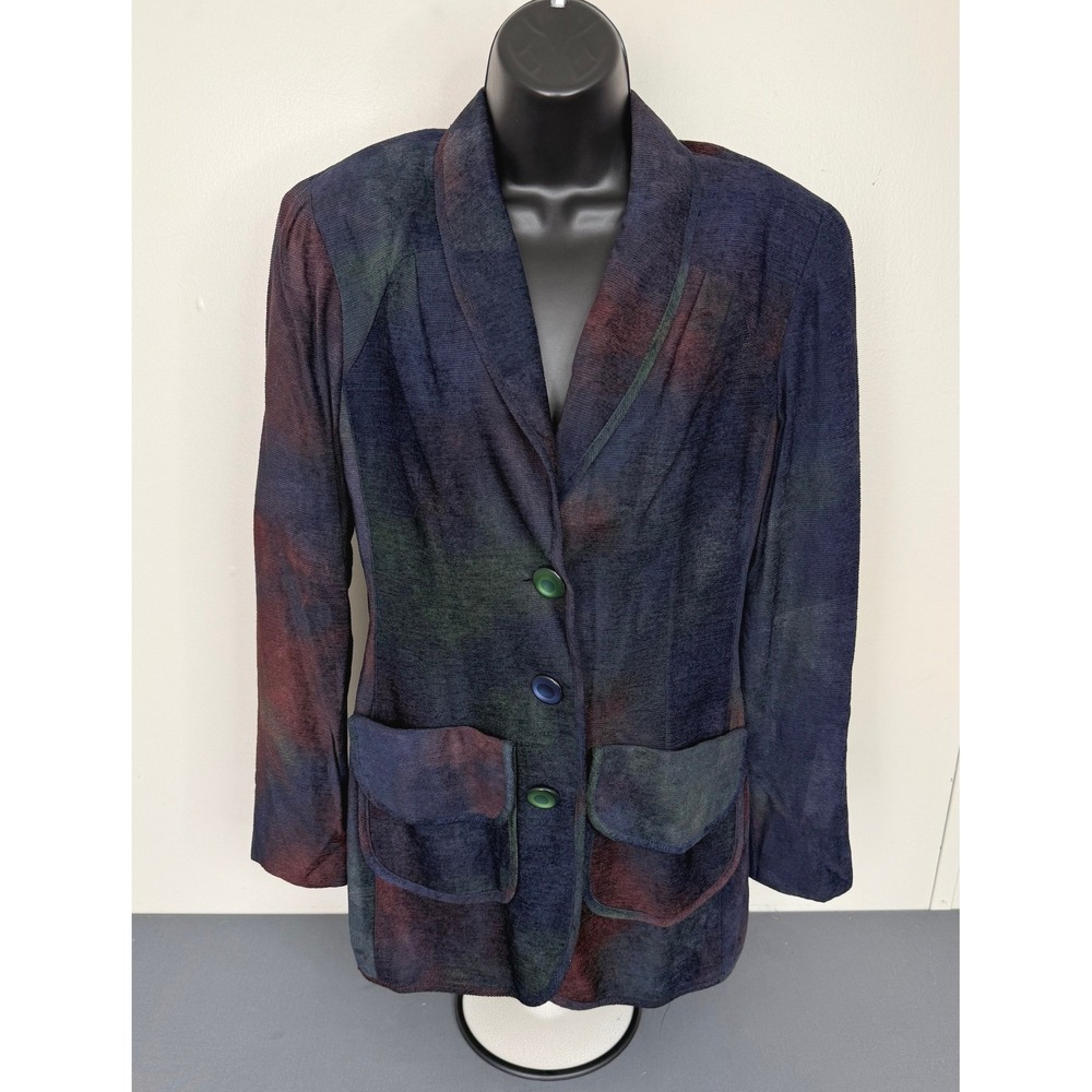 Dorothy Schoelen Platinum Women's Abstract Patchwork Blazer Blue Size Small